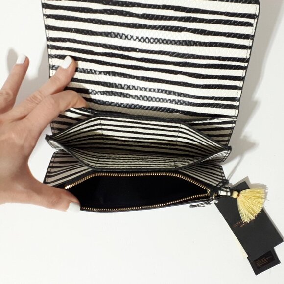 NWT Scotch & Soda black & white striped snakeskin-like leather wallet - Picture 7 of 10